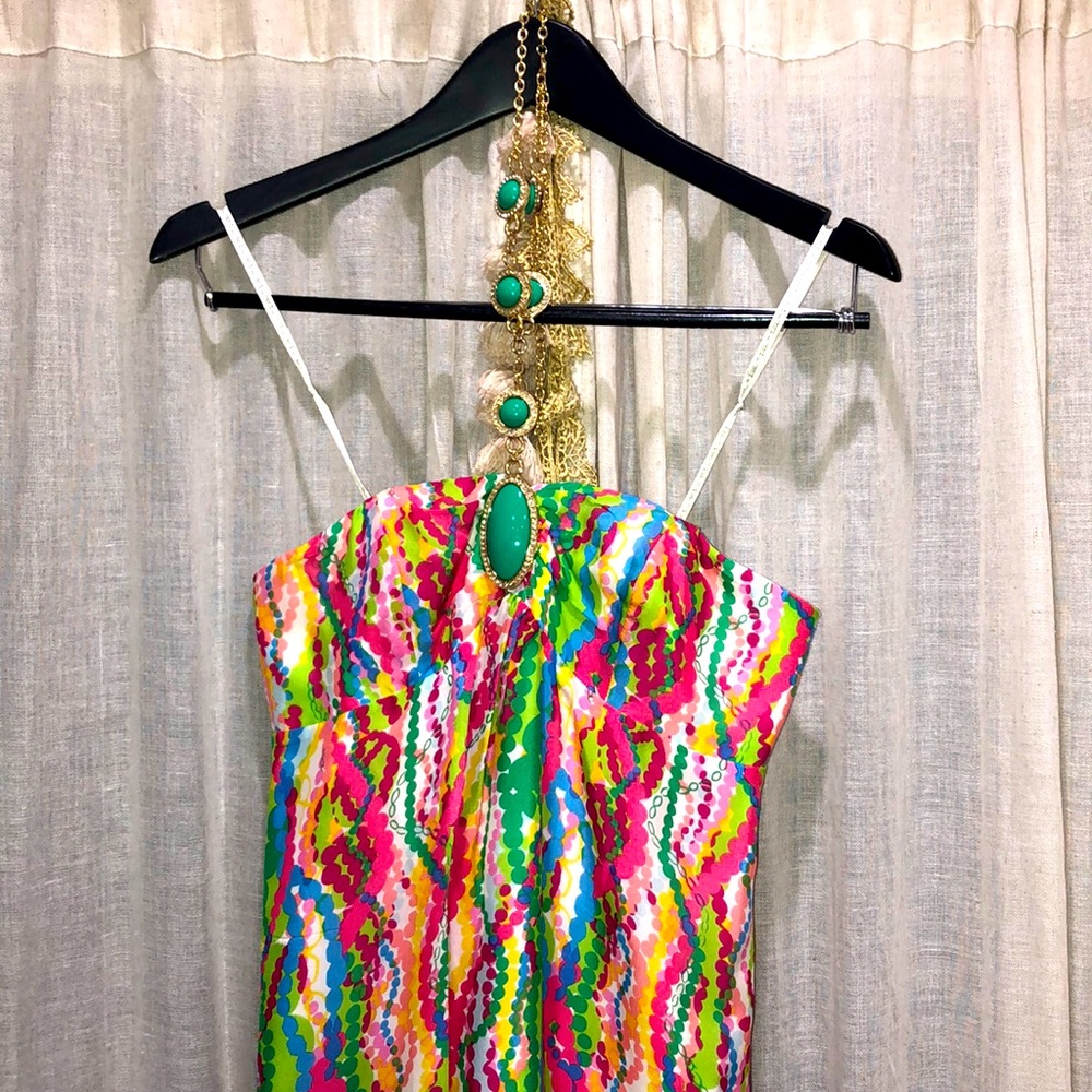 Lily PULITZER long silk. Strapless, size 2